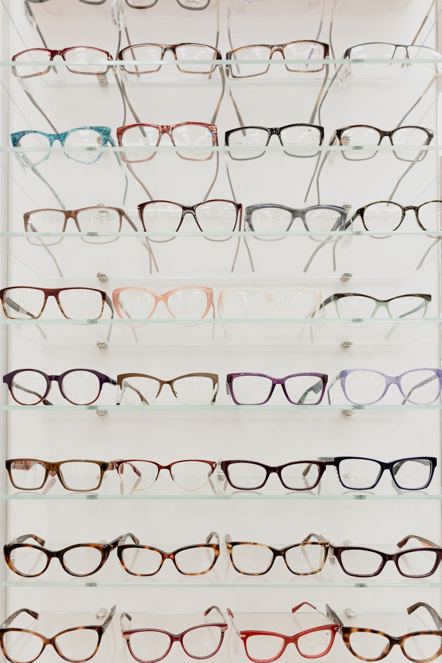 Optical shelves with glasses